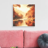 Golden Serenity River Scene – Vintage Canvas Art (Insitu (Woonkamer))