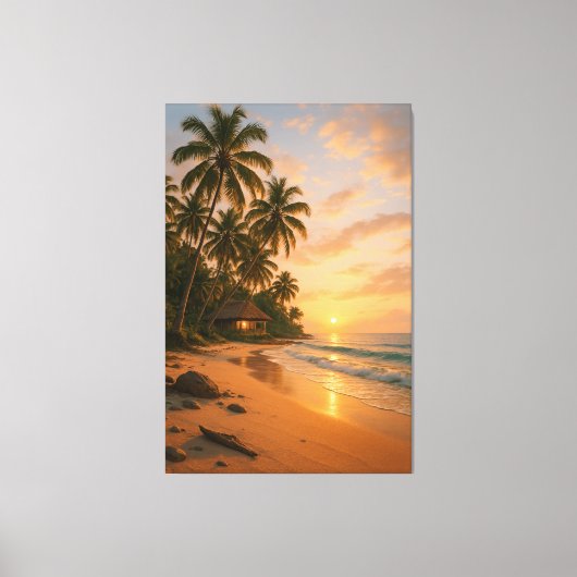 Golden Serenity - Tropisch strand zonsondergang Canvas Afdruk (Voorkant)