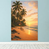 Golden Serenity - Tropisch strand zonsondergang Canvas Afdruk (Insitu (Houten vloer))