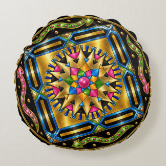 Golden Serpent Mandala – Metallic GeomRunde Kissen Rond Kussen