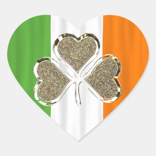 Golden Shamrock Clover Irish Flag Ierland Hart Sticker (Voorkant)