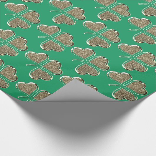 Golden Shamrock Clover Pattern Ierland Green Cadeaupapier (Hoek)