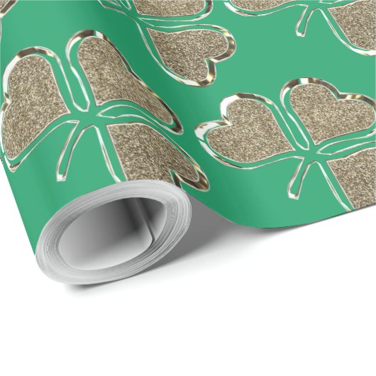 Golden Shamrock Clover Pattern Ierland Green Cadeaupapier (Rol Hoek)