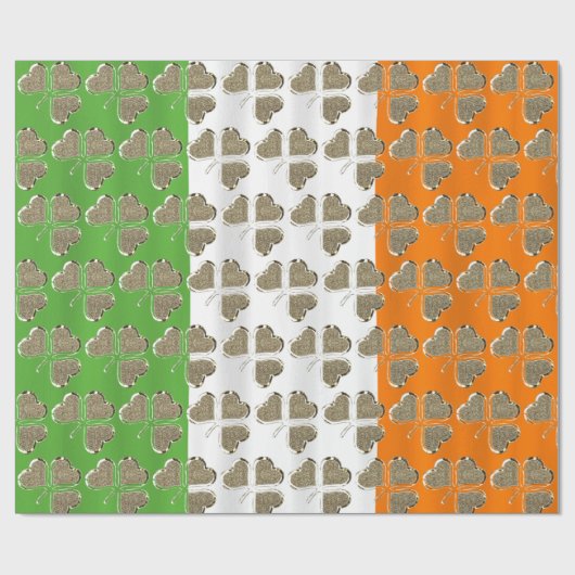 Golden Shamrock Clovers Irish Flag Ireland Chic Cadeaupapier (Vlak)