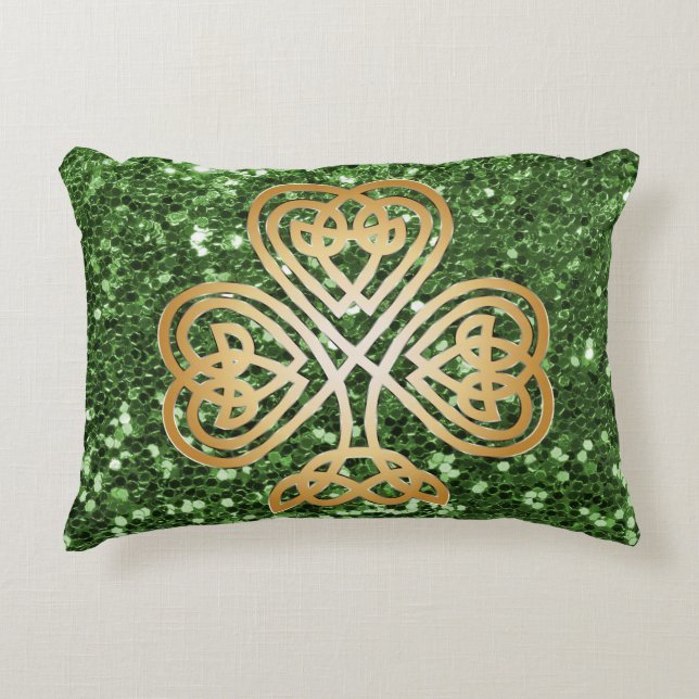 Golden Shamrock Green Faux Glitter Decoratief Kussen (Voorkant)