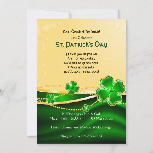 Golden Shamrock St. Patricks Day Party Invitation Kaart (Voorkant)