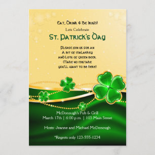 Golden Shamrock St. Patricks Day Party Invitation Kaart