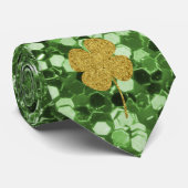 Golden Shamrocks Green Faux Glitter Stropdas (Opgerold)