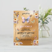 Golden Shimmer Butterfly Verjaardag uitnodiging (Staand voorkant)