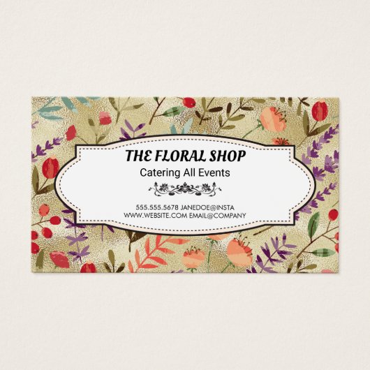 Golden Shimmer | Floral Pattern Visitekaartje (Voorkant)