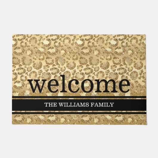 Golden Shine Panther Print Glitter Deuren Mat (Voorkant)