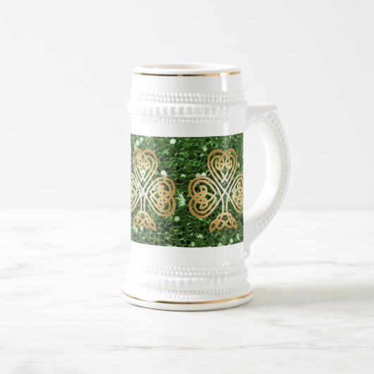 Golden Shining Celtic Shamrock Green Faux Glitter Bierpul (Voorkant rechts)