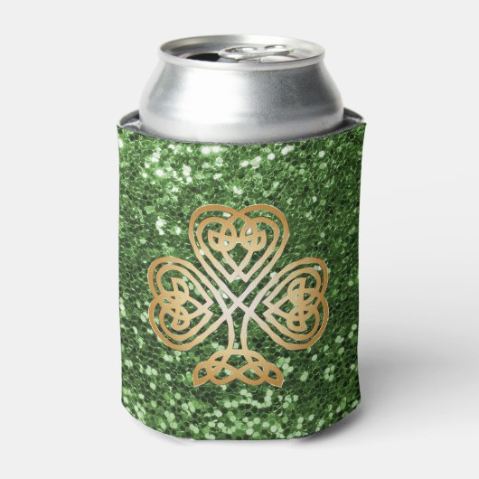 Golden Shining Celtic Shamrock Green Faux Glitter Blikjeskoeler (Blikje Voorkant)