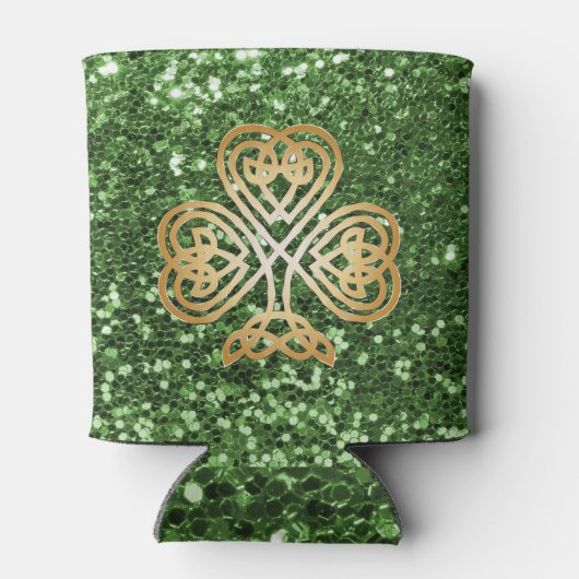 Golden Shining Celtic Shamrock Green Faux Glitter Blikjeskoeler (Achterkant)