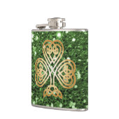 Golden Shining Celtic Shamrock Green Faux Glitter Heupfles (Links)