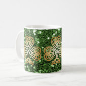 Golden Shining Celtic Shamrock Green Faux Glitter Koffiemok (Voorkant links)