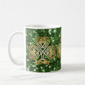Golden Shining Celtic Shamrock Green Faux Glitter Koffiemok (Links)