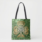 Golden Shining Celtic Shamrock Green Faux Glitter Tote Bag (Voorkant)