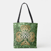 Golden Shining Celtic Shamrock Green Faux Glitter Tote Bag (Achterkant)