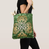 Golden Shining Celtic Shamrock Green Faux Glitter Tote Bag (Dichtbij)