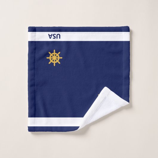 Golden Ship Wheel op Navy Blue Bad Handdoek (Wasdoekje)