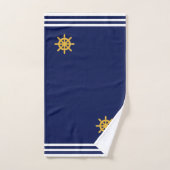 Golden Ship Wheel & Stripes op Navy Blue Bad Handdoek (Handdoek)