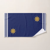 Golden Ship Wheel & Stripes op Navy Blue Bad Handdoek (Handdoek)