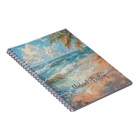 Golden Shore: Een oceanisch meesterwerk Beach Wave Notitieboek (Rechterzijde)