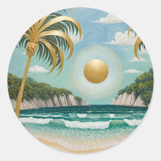 Golden Shores Ronde Sticker (Voorkant)
