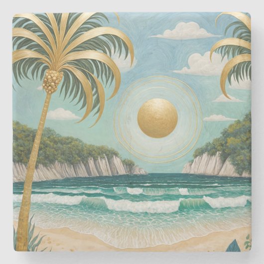 Golden Shores Stenen Onderzetter (Voorkant)