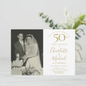Golden Signature 50th Wedding Jubileum Foto Kaart (Staand voorkant)