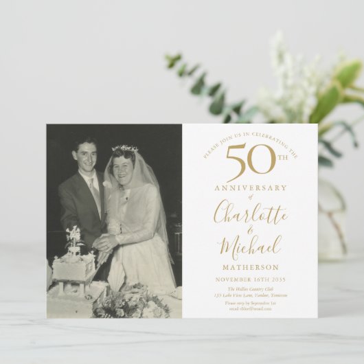Golden Signature 50th Wedding Jubileum Foto Kaart (Staand voorkant)