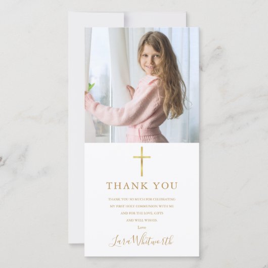 Golden Signature Foto First Heilige Communie Bedankkaart (Voorkant)