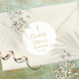Golden Signature Gold Cross Baptisme Christening Ronde Sticker