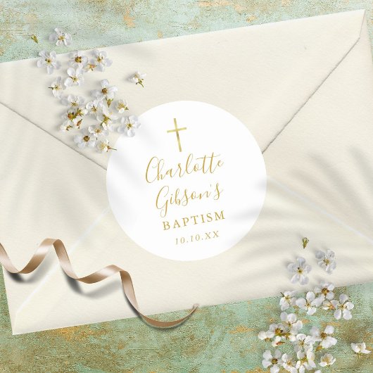Golden Signature Gold Cross Baptisme Christening Ronde Sticker