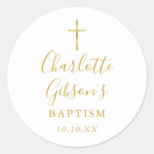 Golden Signature Gold Cross Baptisme Christening Ronde Sticker (Voorkant)