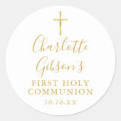 Golden Signature Gold Cross First Heilige Communie Ronde Sticker (Voorkant)