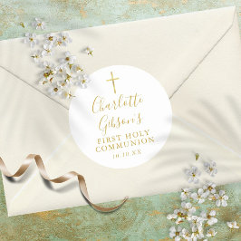 Golden Signature Gold Cross First Heilige Communie Ronde Sticker