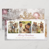 Golden Silver Baby Pink Snowflake 3 Fotocollage Feestdagenkaart (Voorkant / Achterkant)