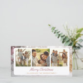 Golden Silver Baby Pink Snowflake 3 Fotocollage Feestdagenkaart (Staand voorkant)