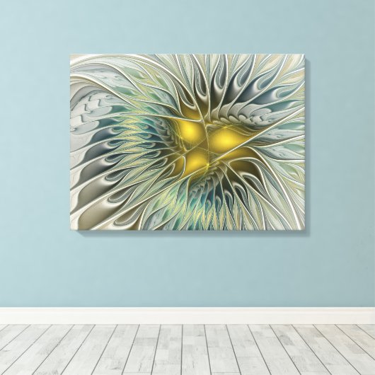 Golden Silver Fantasy abstract fractal Art Canvas Afdruk (Insitu (Houten vloer))