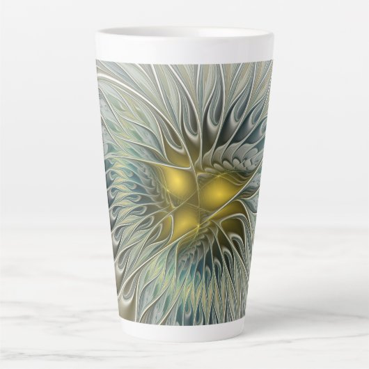 Golden Silver Fantasy Abstract fractal Art Latte Mok (Voorkant)
