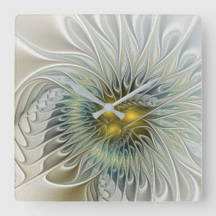 Golden Silver Fantasy abstract fractal Art Vierkante Klok