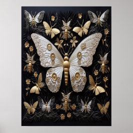 Golden Silver Fantasy Moths Dark Cottagecore Poster