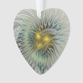 Golden Silver Flower Abstract Fractal Art Heart Ornament (voorkant)