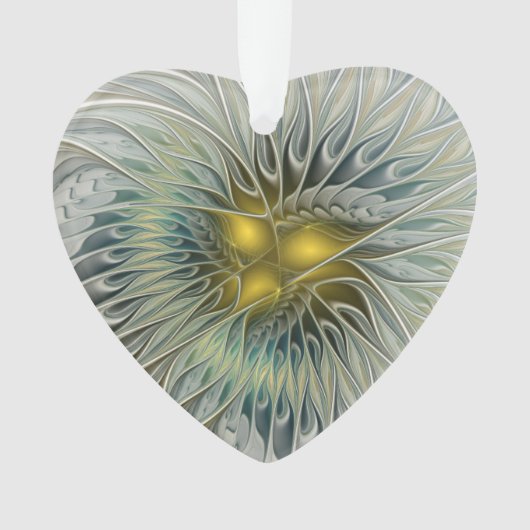 Golden Silver Flower Abstract Fractal Art Heart Ornament (voorkant)