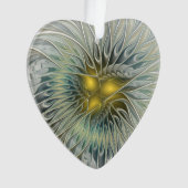 Golden Silver Flower Abstract Fractal Art Heart Ornament (voorkant)