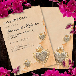 Golden Silver Milagros Heart Save the Date Kaart