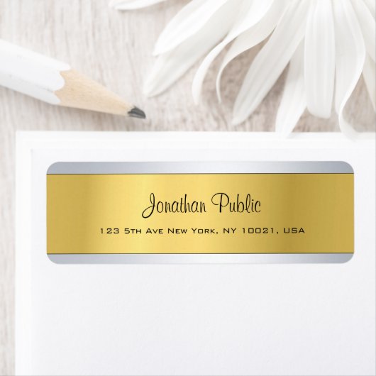 Golden Silver Plain Modern Script Retouradres Etiket (Insitu)