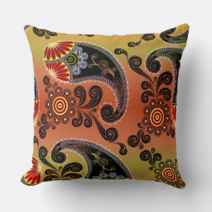 Golden Sinaasappel en Black Paisley Sierkussen